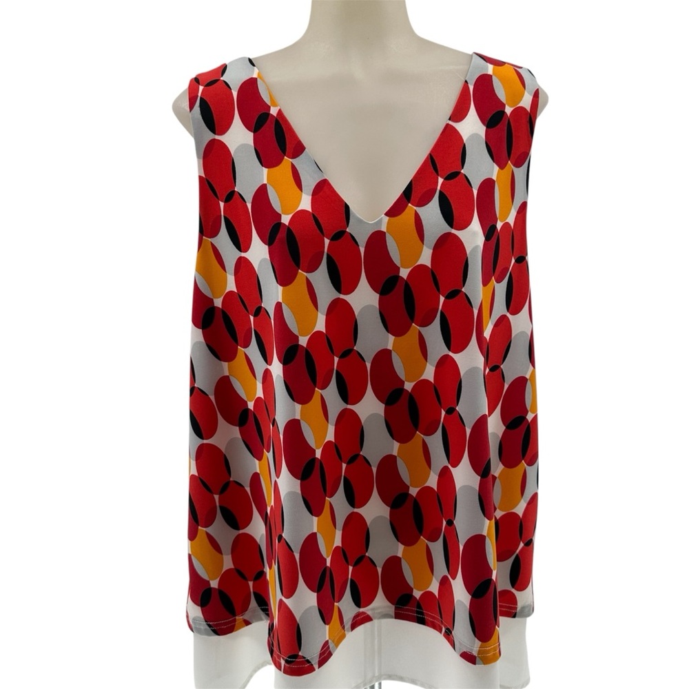 Ember Sz XL Red/Orange sleeveless sheer lined back tie V-Neck